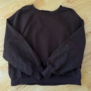 LOFT Dark Brown Sweatshirt with Lace Sleeve Insets